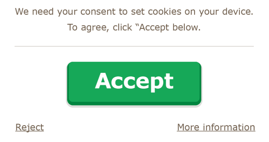 Website cookies accept window