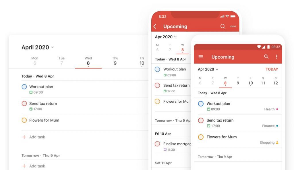 Calendar screenshots from Todoist app