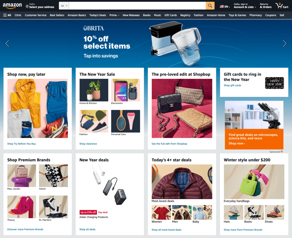 Amazon home page screen