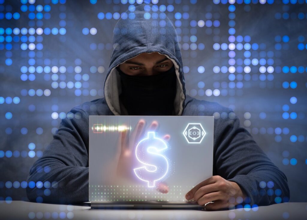 Hacker stealing money online.