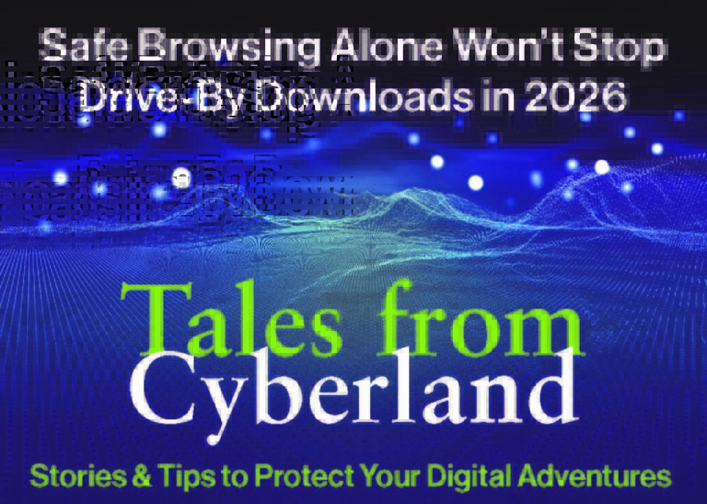 Tales from Cyberland logo on blue tech background.