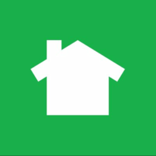 Nextdoor app icon, a green background with a white house. 