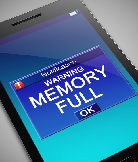Tablet with "Warning Memory Full" message. 