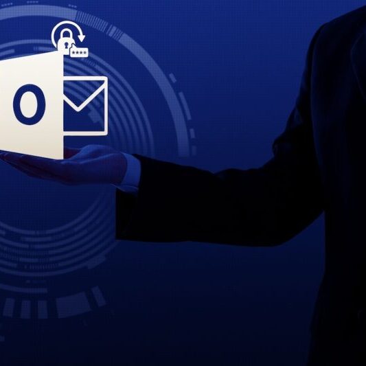 Outlook email scatter, on man's hand.