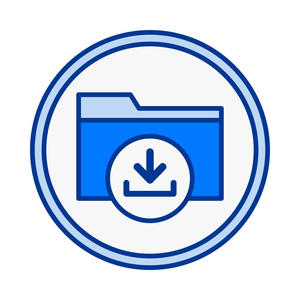 Folder download icon for receiving files, saving documents, and storing digital content.