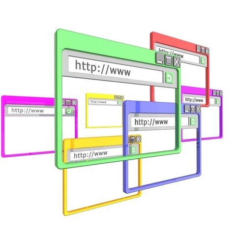 White background with multi-colored browser tabs.