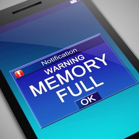 Tablet with "Warning Memory Full" message.