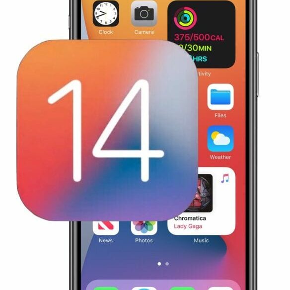iPhone with iOS14 logo